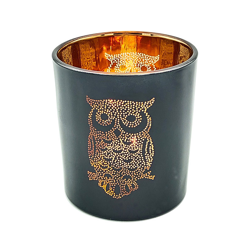 Gold Owl Black Glass Candle Holder