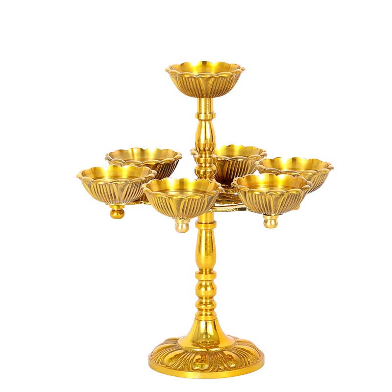 Brass Lotus Seven-Star Lamp Stand