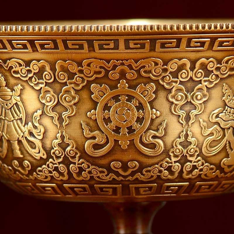 Antique Embossed Chinese-Style Butter Lamp Holder | Pure Brass Auspicious Candle Holder Color:Default 3