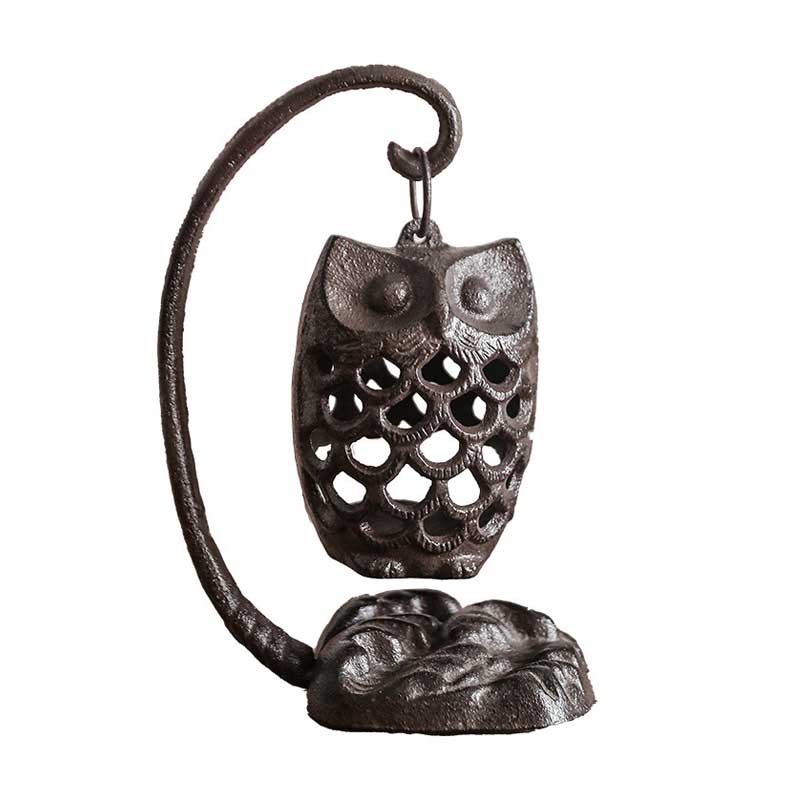 Vintage Cast Iron Owl and Goldfish Candlestick Holder