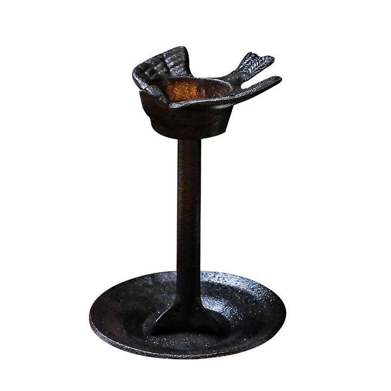 Cast Iron Retro Swallow Candle holder with stick & bowl, Flying Bird