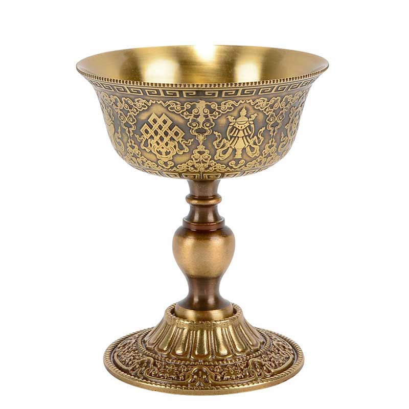 Antique Chinese-Style Butter Lamp Holder | Pure Brass Auspicious Candle Holder