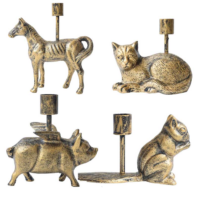 Vintage Animal-Themed Iron Candlestick Holder Collection