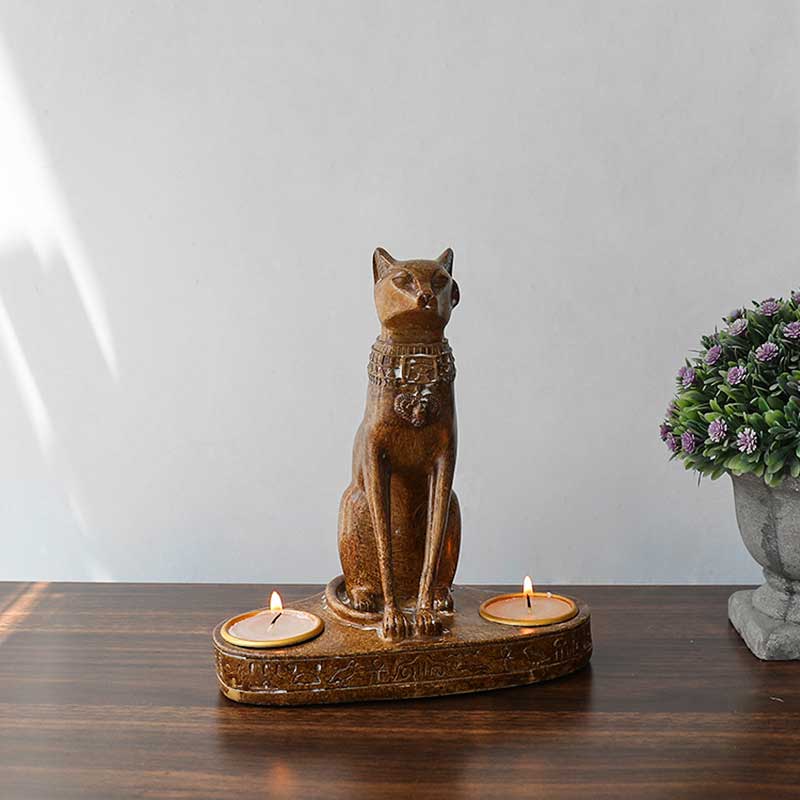 Egyptian Cat God Double Resin Tealight Holder Color:Cat 1