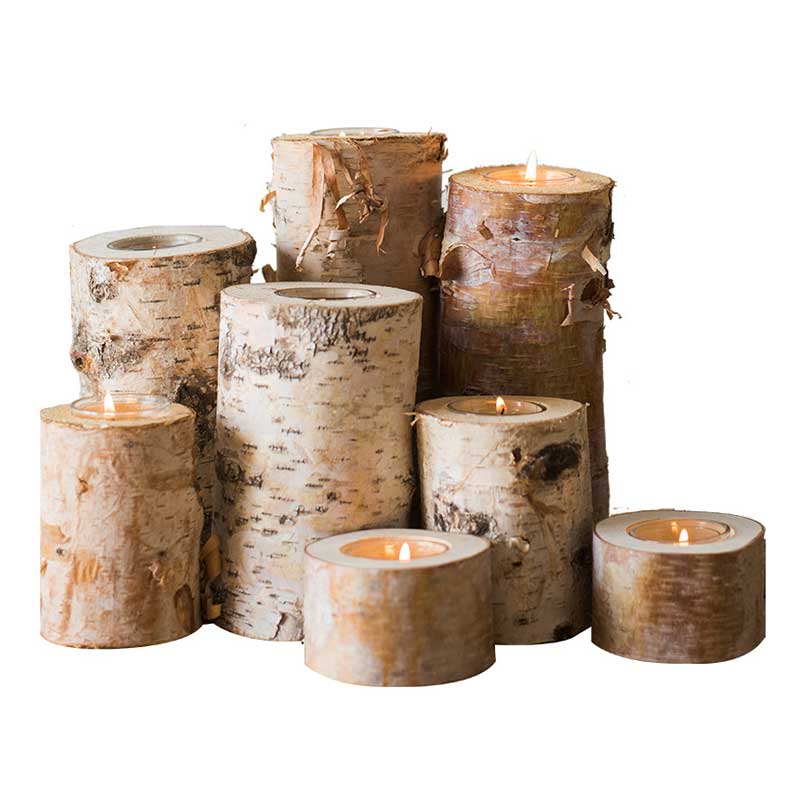 Nordic Birch Wood Log Candle Holder,Natural Wood Tealight Holder