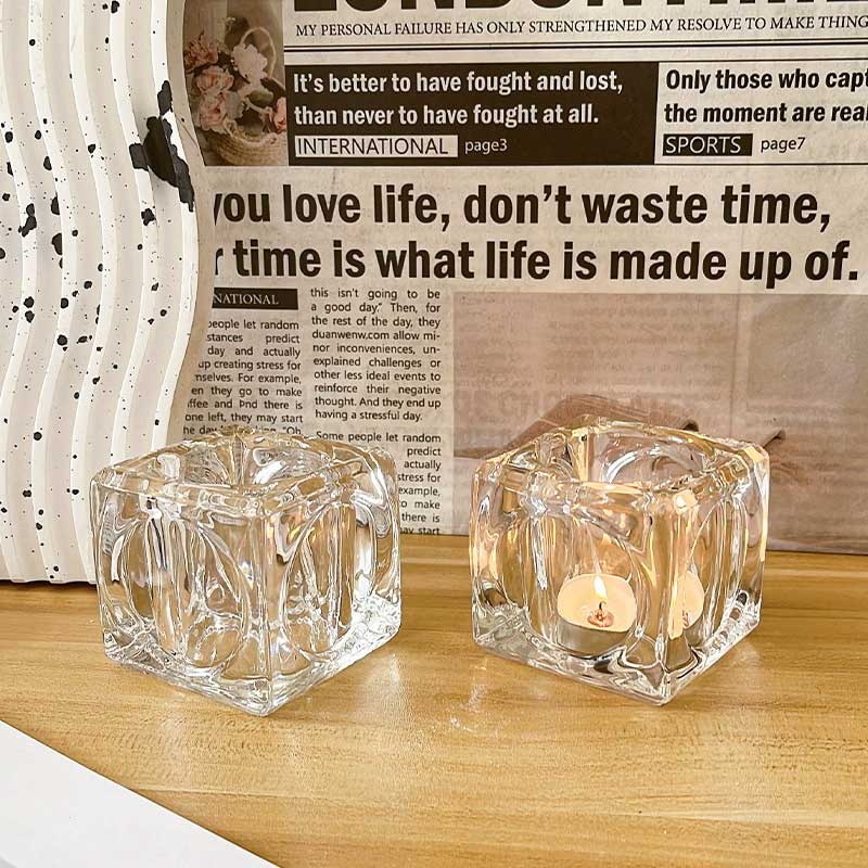 Crystal Glass Block Ice Cube Candle Holder Style:Style1 2