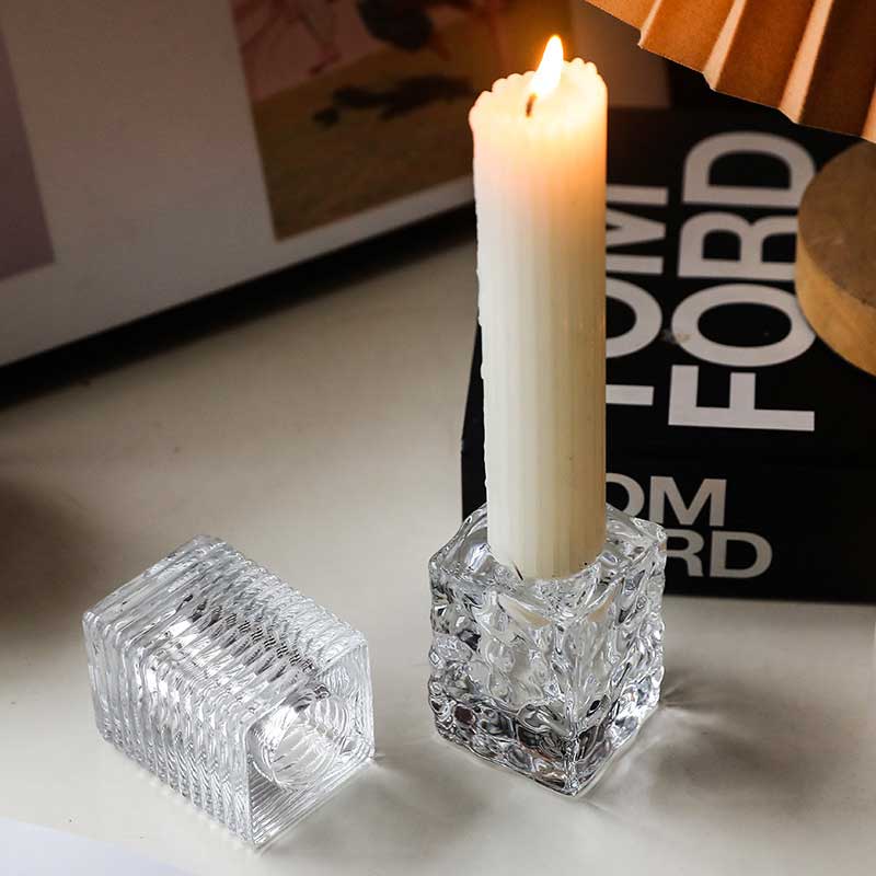 Minimalist Ice Cube / Striped Glass Candle Holder Style:Style1 1