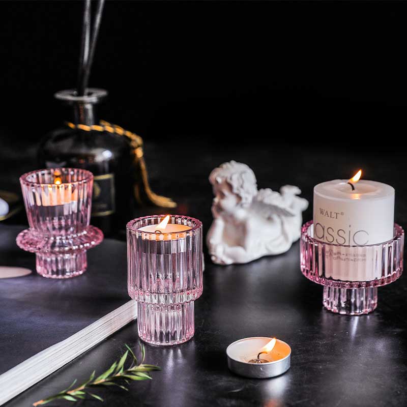 Reversible Pink Fluted glass candle holder Color:Pink 1