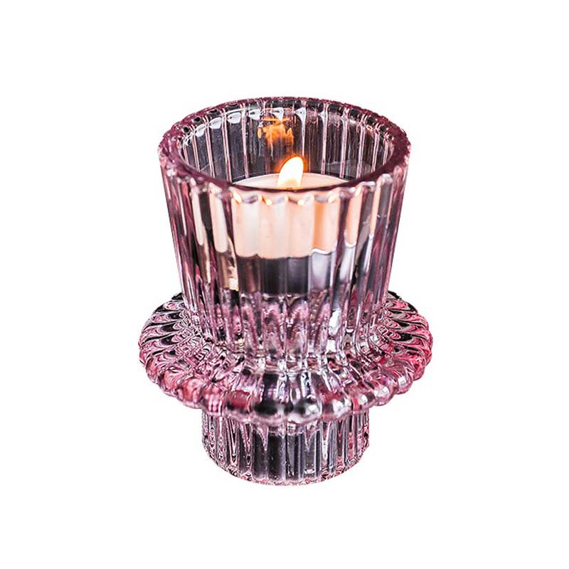Pink Fluted glass candle holder