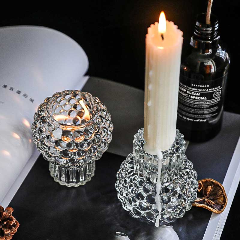 Clear Bubble Glass Candle Holder Color:Default 1