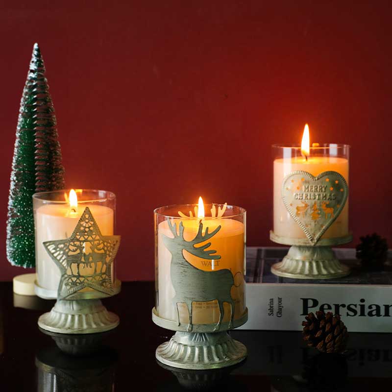 Christmas  Moose Heart Iron Glass Candle Holder Color:Style1 1