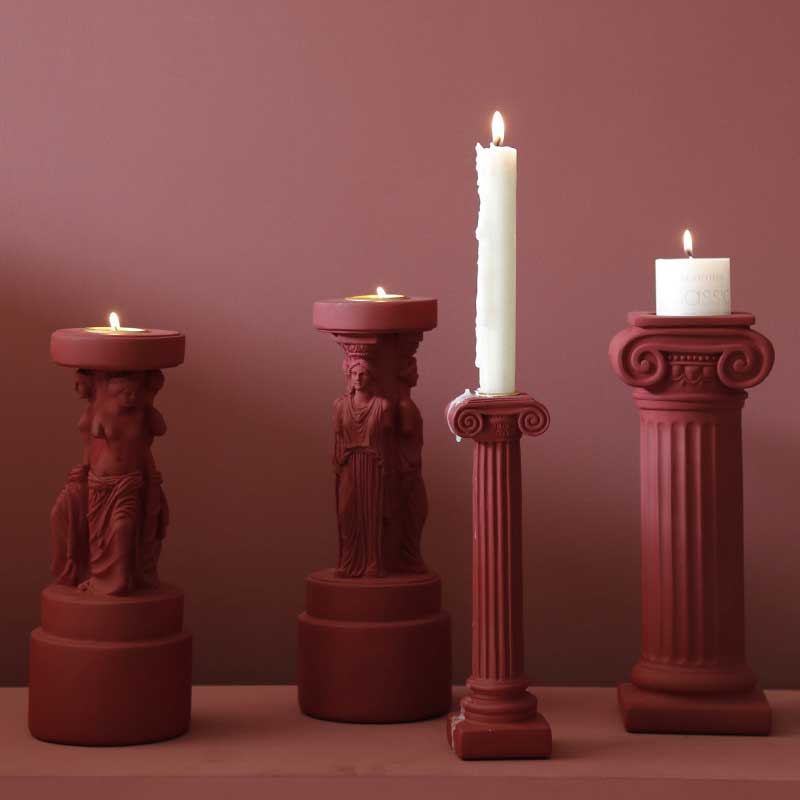 Greek Corinthian Caryatid Column candle holder  Series Color:Black 1
