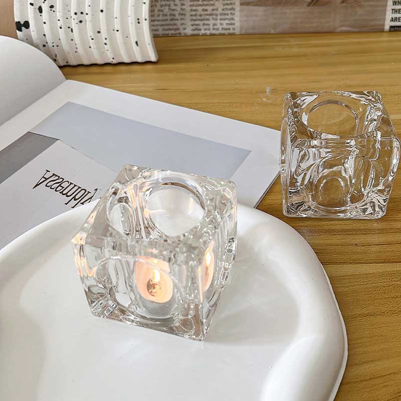 Crystal Glass Block Ice Cube Candle Holder Style:Style1 1