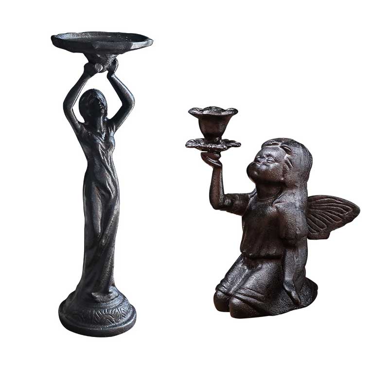Vintage Cast Iron Angel & Goddess Candlestick Holder