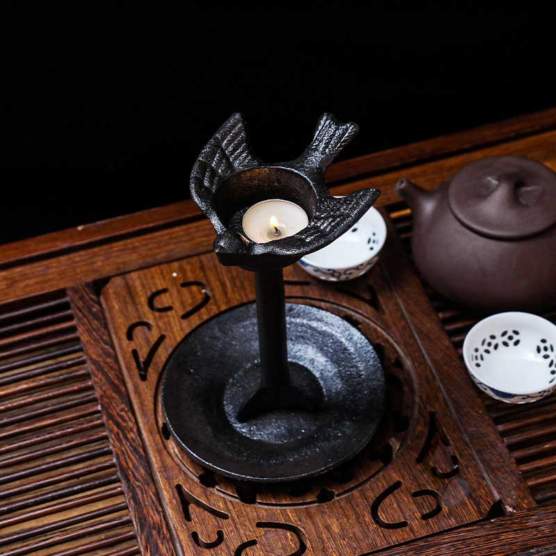 Cast Iron Retro Flying Swallow Candlestick, Sunken Base Color:Swallow 2