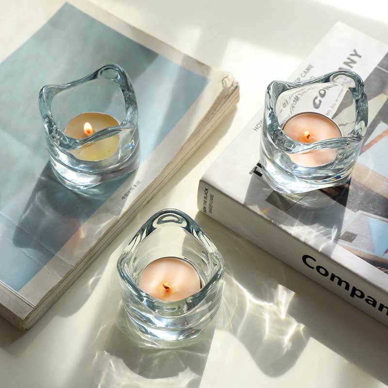 Minimalist Wavy-Mouth Glass  Stackable  Tea Light Holder Color:Wave 2