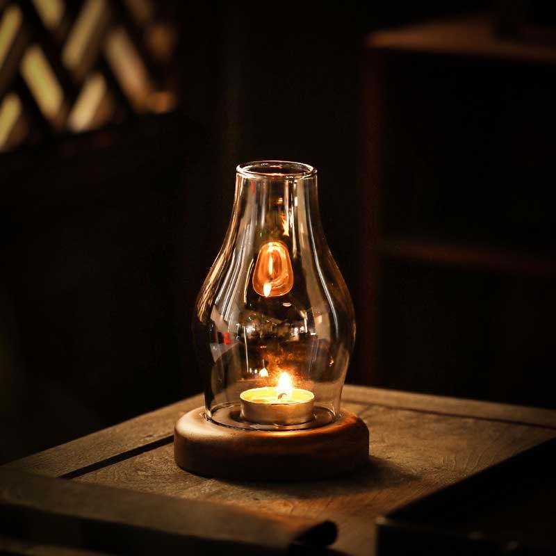 Minimalist Glass Aroma Candle Holder with Heavy Bamboo Base Color:Default 2