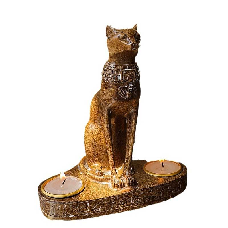 Egyptian Cat God Double Resin Candlestick Holder