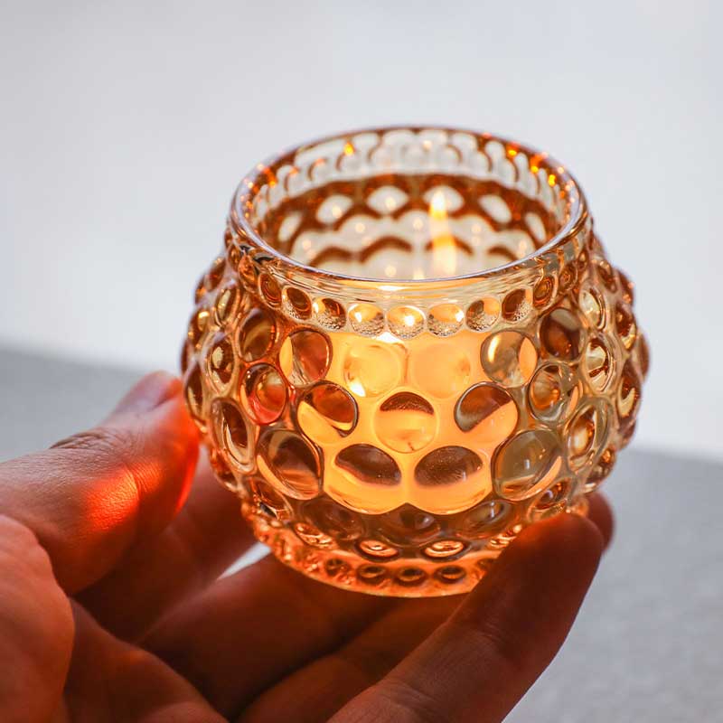 Amber/Clear Glass Ribbed / Beaded Tealight Holder Color:Amber 1