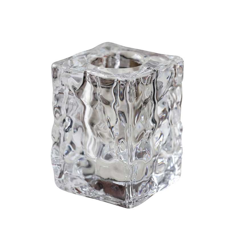 Minimalist Ice Cube / Striped Glass Candle Holder
