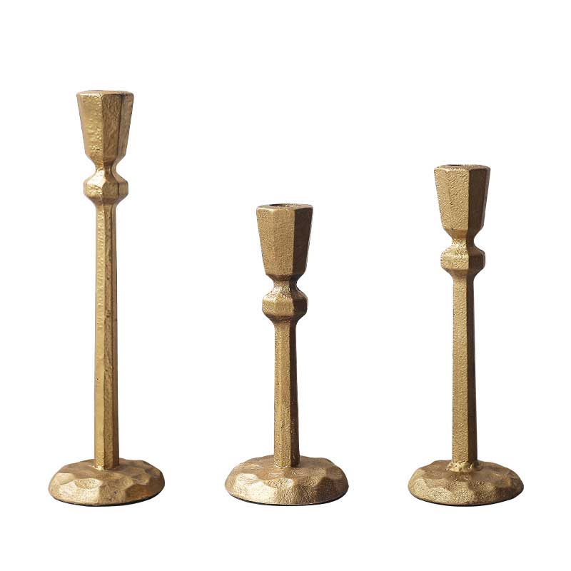 Antique Minimalist Hammered Cast Iron Candlestick Holder Set of 3
