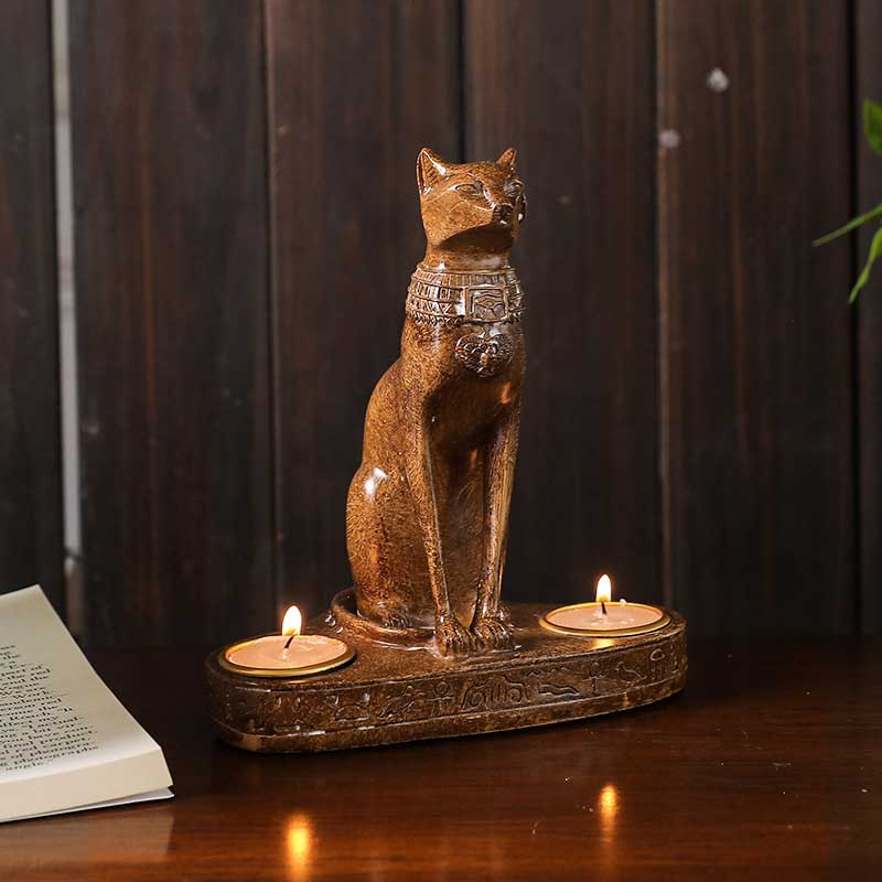 Egyptian Cat God Double Resin Tealight Holder Color:Cat 2