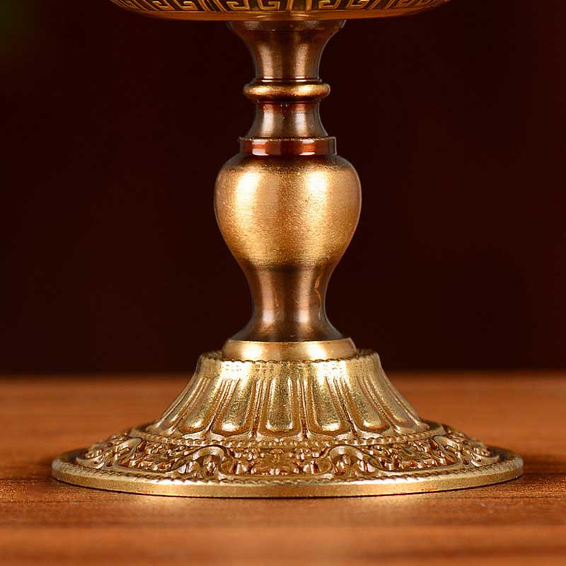 Antique Embossed Chinese-Style Butter Lamp Holder | Pure Brass Auspicious Candle Holder Color:Default 1