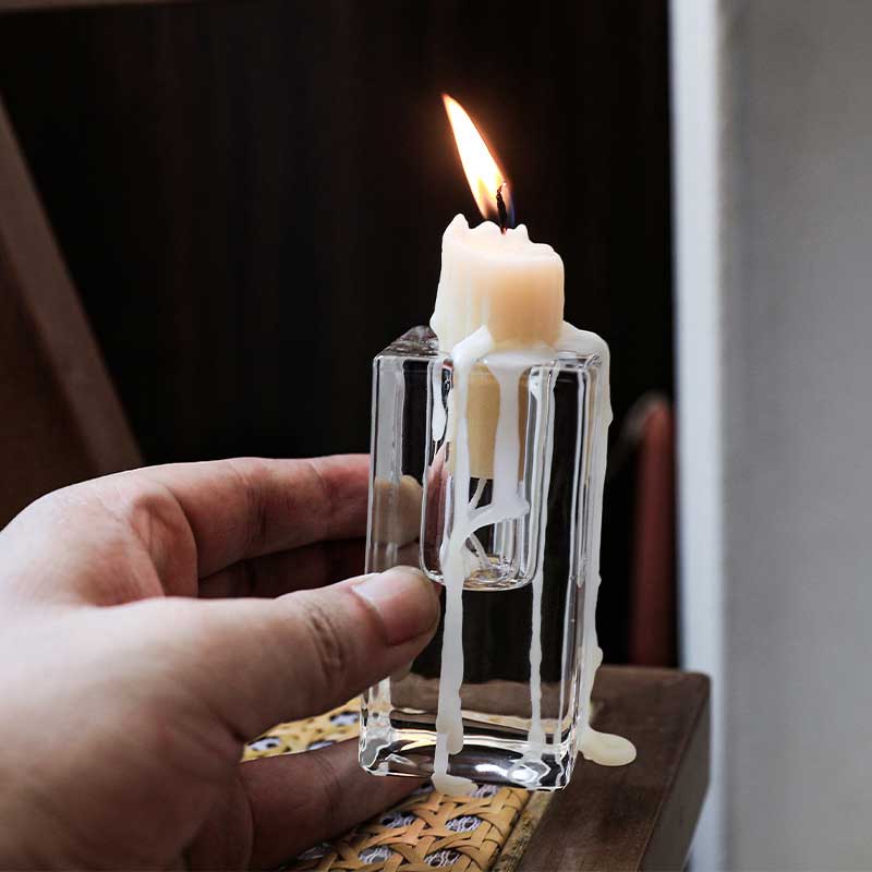 Minimalist Clear Glass Cube/Block Candlestick Holder Size: 4*4*8cm 1