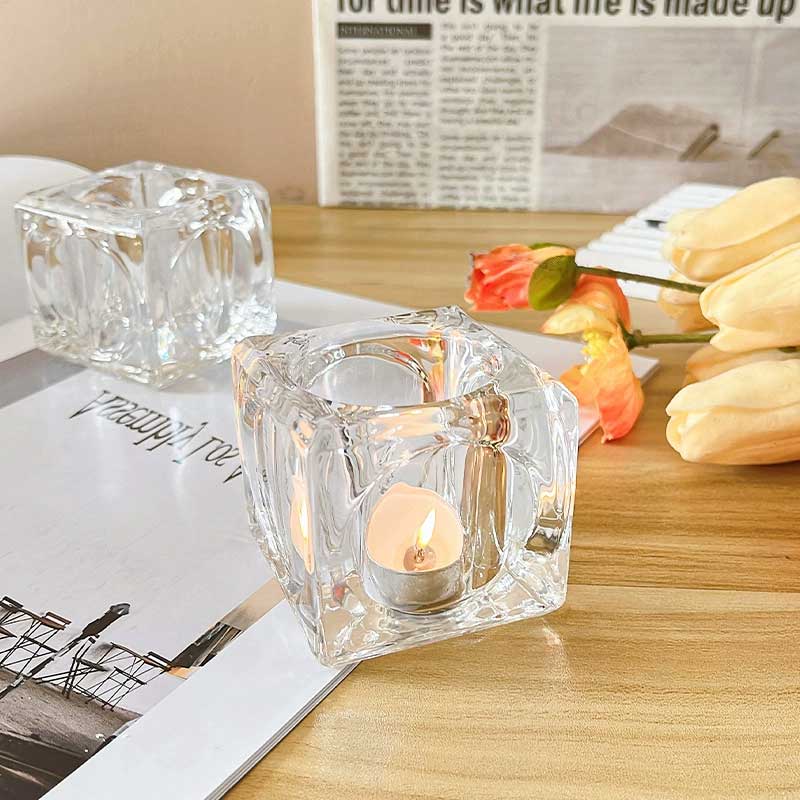 Crystal Glass Block Ice Cube Candle Holder Style:Style1 3