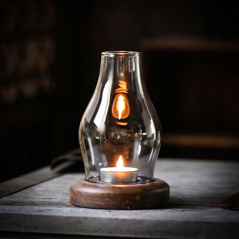 Minimalist Glass Aroma Candle Holder with Heavy Bamboo Base Color:Default 1