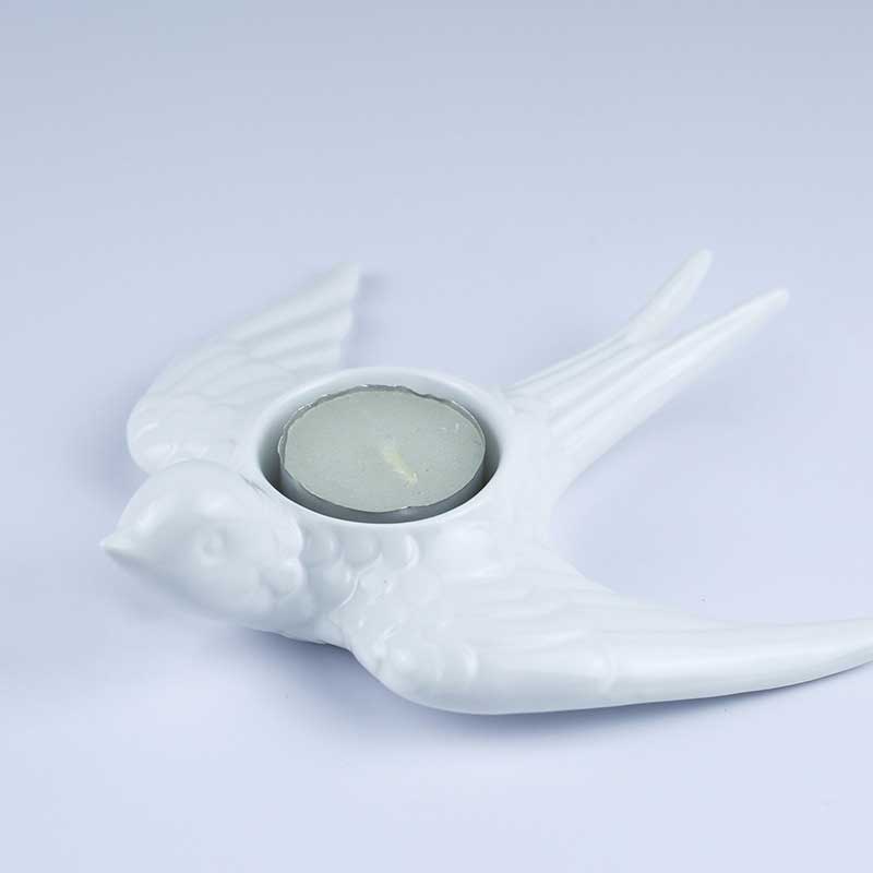 Glossy flying swallow ceramic candle holder for tealight ,black/white Color:White 1