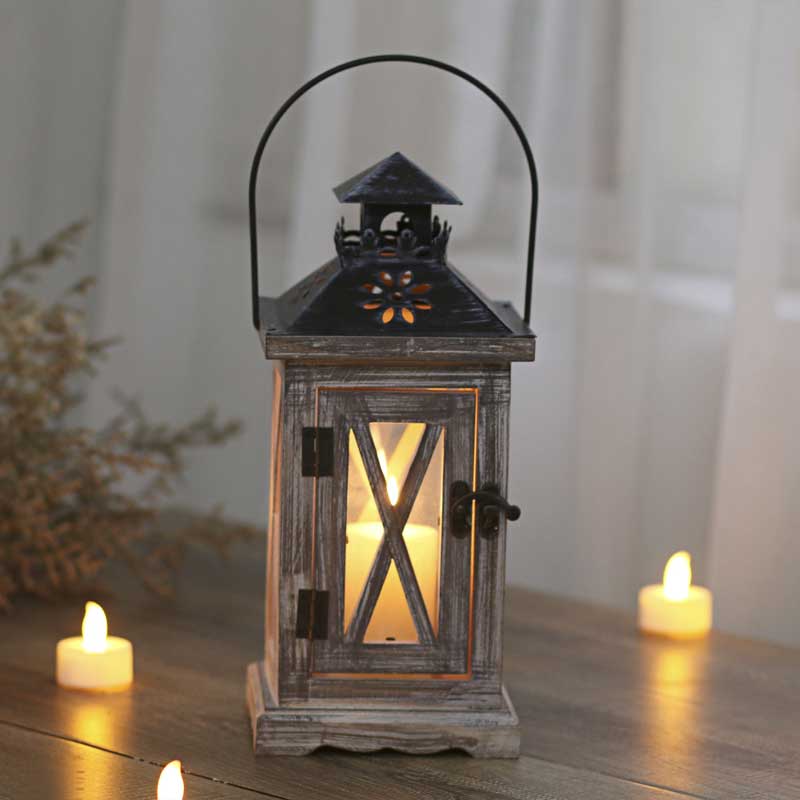 Vintage Distressed Wooden Candle Lantern Color:Natural 3