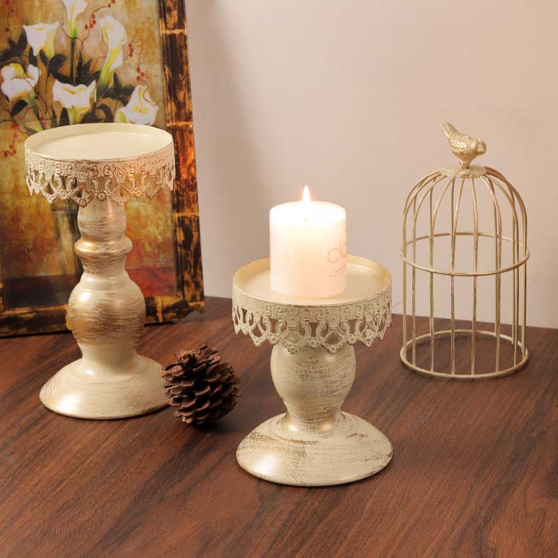 Vintage Detachable Baluster-shaped Base Birdcage Iron Candle Holder， Perched Bird Color:Golden;Size:10.5*10.5*29.5cm 2