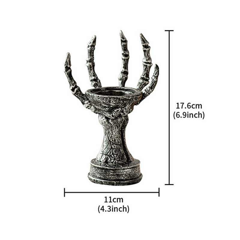 Halloween Skeleton Hand Resin Candlestick Holder Antique silver