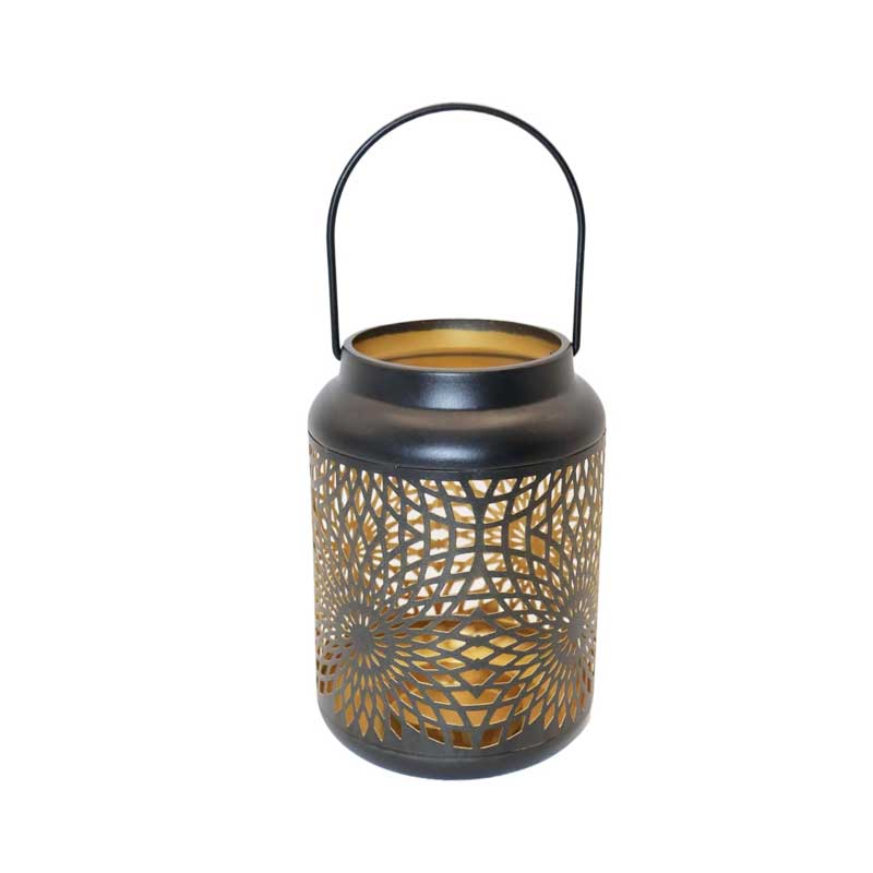 Vintage Black and Gold Hollow Iron Candlestick Lantern