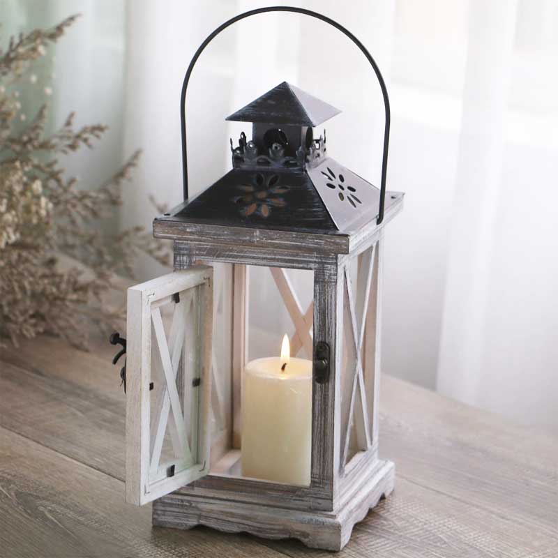 Vintage Distressed Wooden Candle Lantern Color:Natural 2