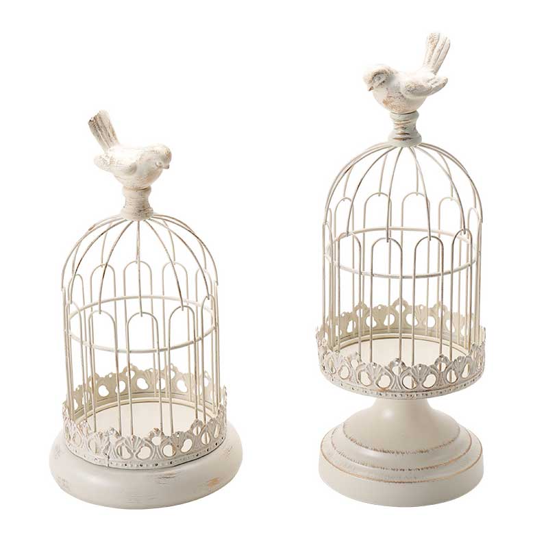 Vintage Distressed Iron Birdcage Candle Holder (Large/Small) White