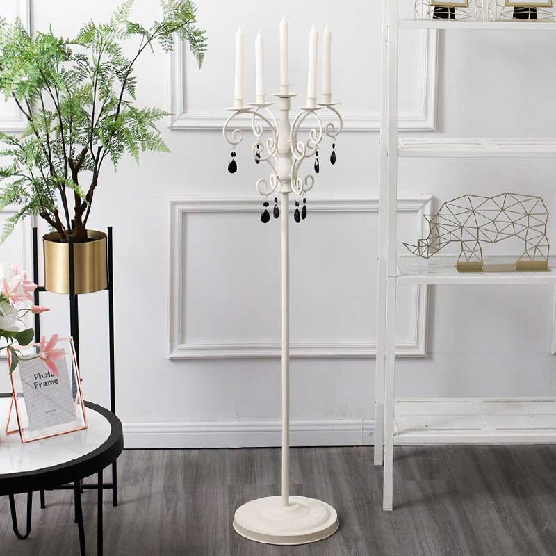Black/Creamy White Vintage 5-Arm Iron Floor Candelabra & Key Holder Color:White 1