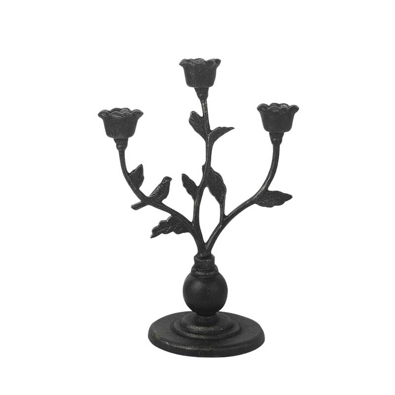 Triple Rose Cast Iron Candle Holder，Vintage Gold Powder Distressed