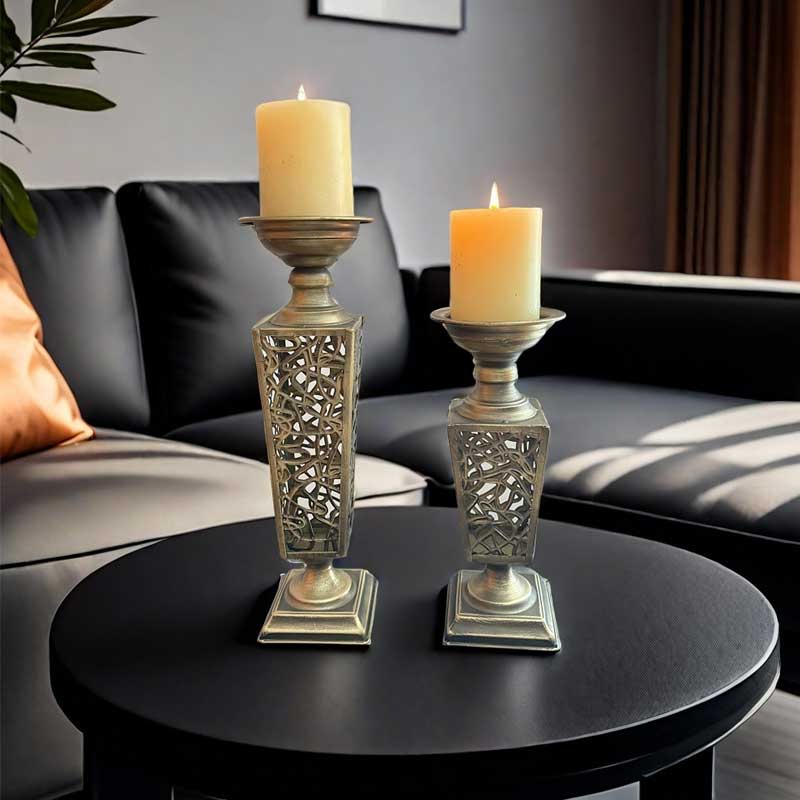 Square Base Moroccan Cut-Out Candle Stand Color:Vintage 1