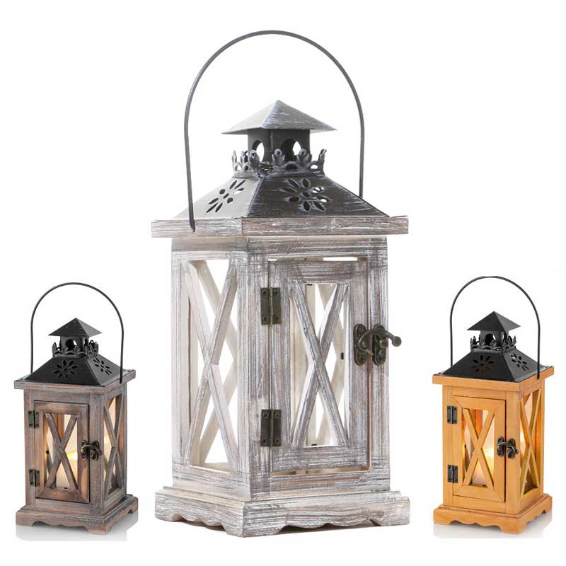 Vintage Distressed Wooden Candle Lantern