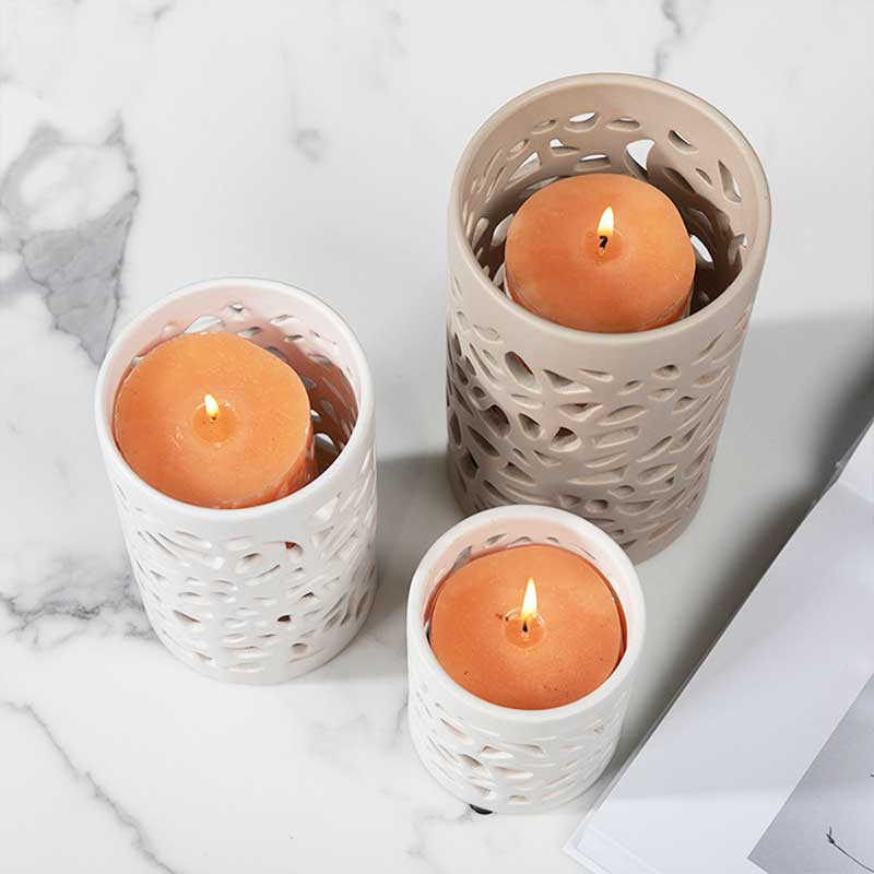 Minimalist Hollow Ceramic Candle Holder Color:Grey;Size:8.5*8.5*10.5cm 2