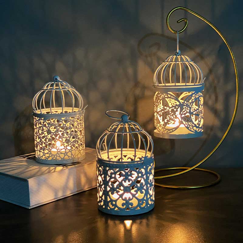 Birdcage-Inspired Metal Candle Holder Floral Cut-Out Color:Default 2
