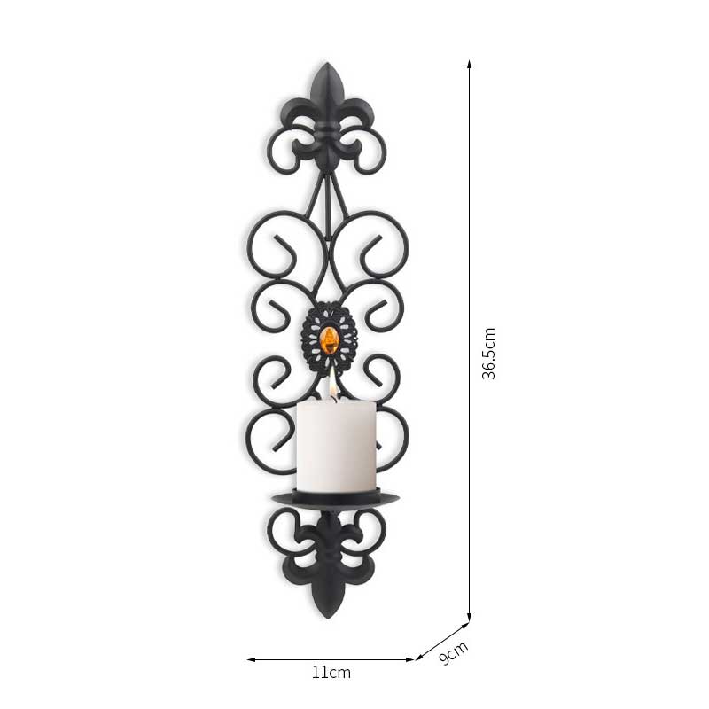 European Vintage Iron Fleur-de-lis Wall Candle Holder Color:Blac 1