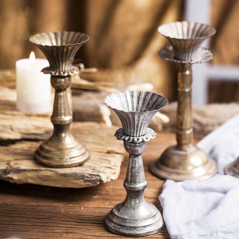 Vintage European Distressed Metal Candlestick Holder Color:Copper 2
