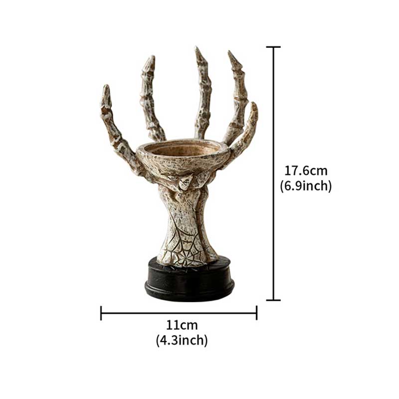 Halloween Skeleton Hand Resin Candlestick Holder Off-white