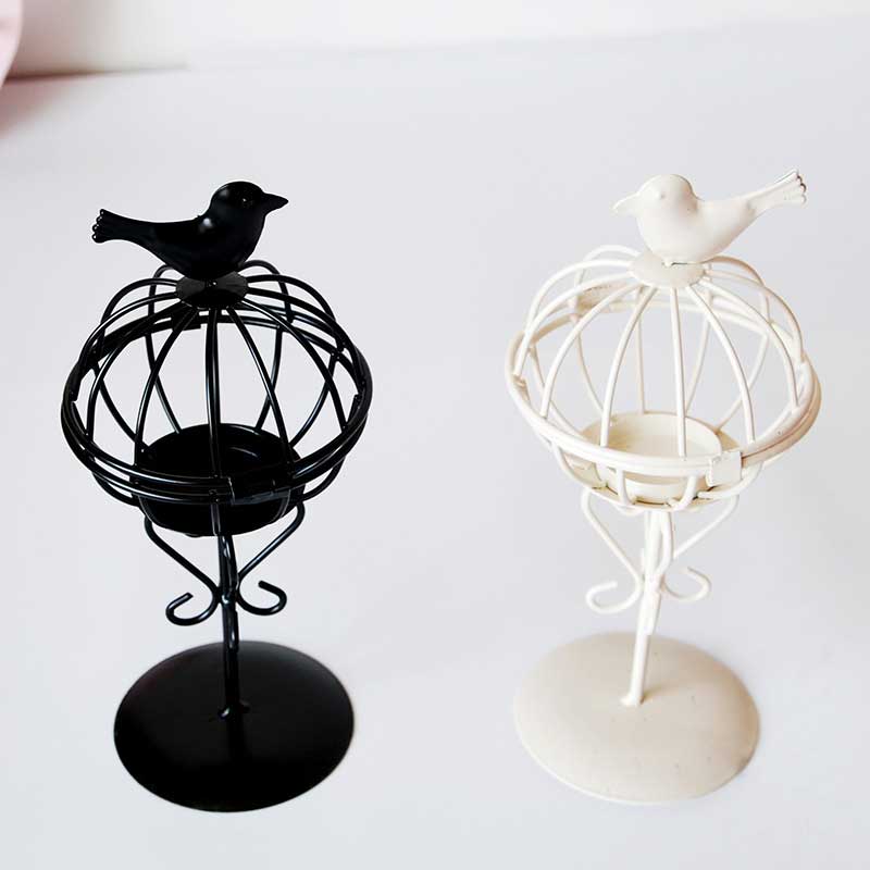 Vintage European Iron Birdcage Candle Holder perched Bird,Black & White Color:Black 1
