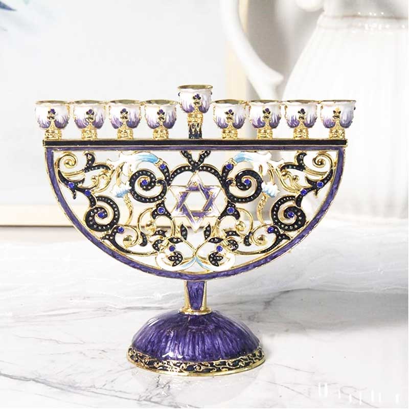 Alloy Enamel Hanukkah Menorah,9-Branch Candlestick Color:Style1 2