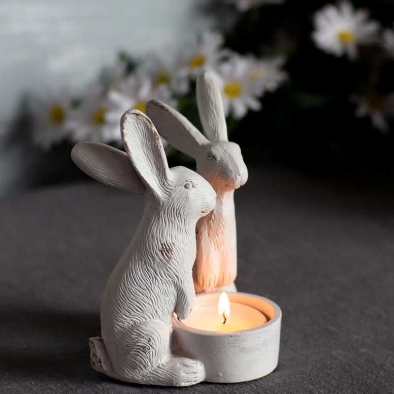 2 White Rabbit Tealight Candle Holder Resin Color:White 1