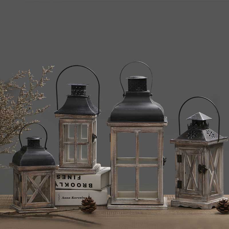 Vintage Distressed Wooden Candle Lantern Color:Natural 1